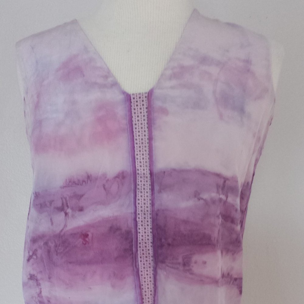 Vince Silk leather Shirt tank camisole painted 0 2 4 small white blush gray blue